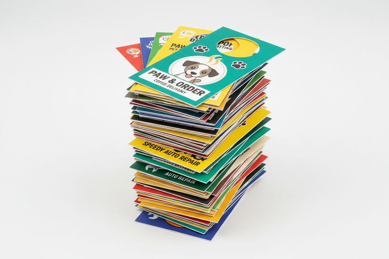 Stack of colorful door hangers